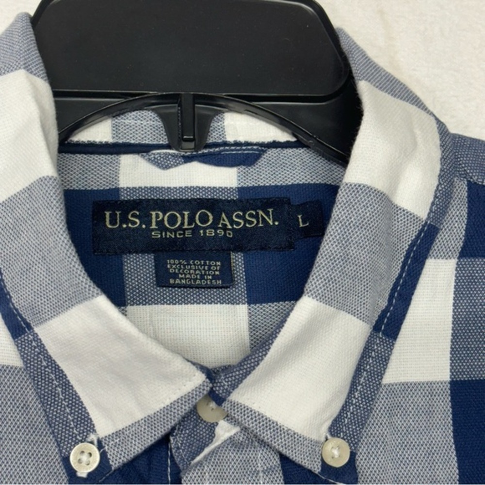 U.S. Polo Assn. Men's Button Down Short Sleeve Pocket Blue Plaid Shirt L - Picture 4 of 7